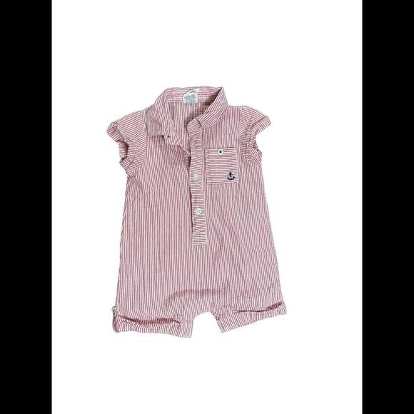 Starting Out Seersucker  Red White Baby Shortall Romper Summer Anchor 12mo K72 - Picture 1 of 3